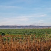 Monte Muero - zabawa na silnym wietrze, Rano widok w stronę Mieroszowa ...